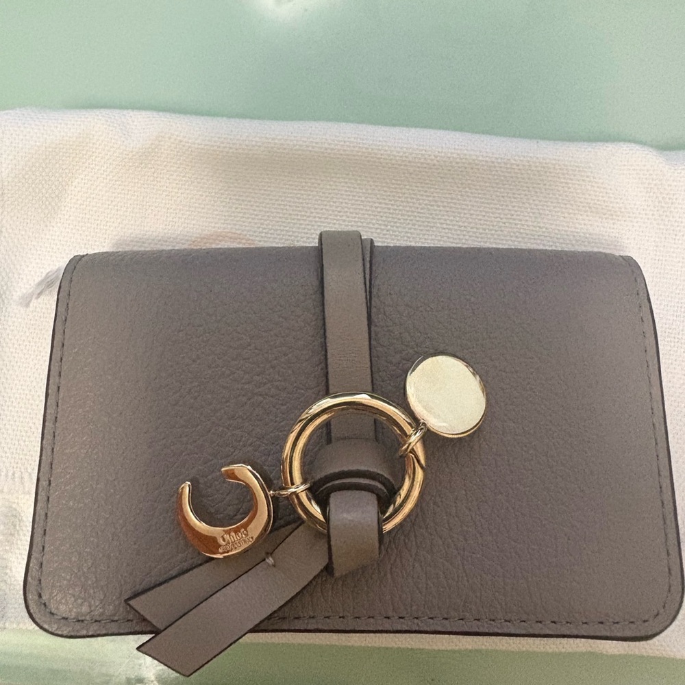 Chloe Gray Leather Wallet with Gold Accents